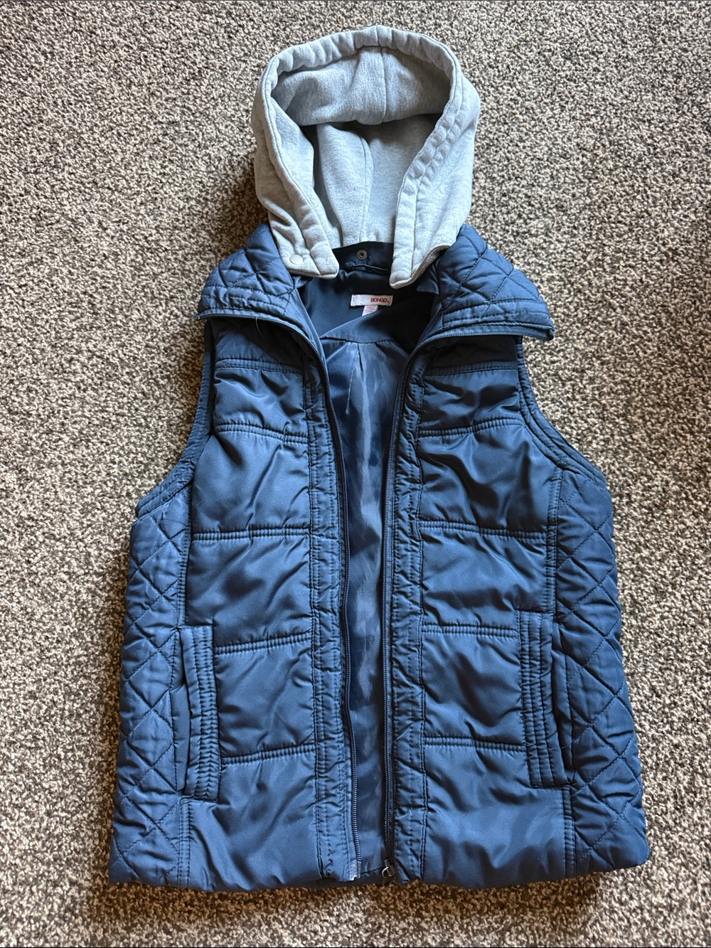 BONGO Navy Quilted Vest with Light Gray Hood